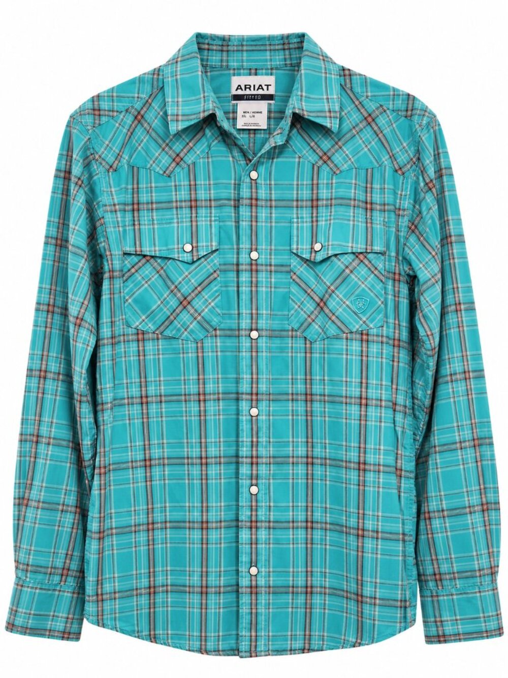 Ariat Men’s Western Plaid Pearl Snap Long Sleeve Shirt Turquoise Size M